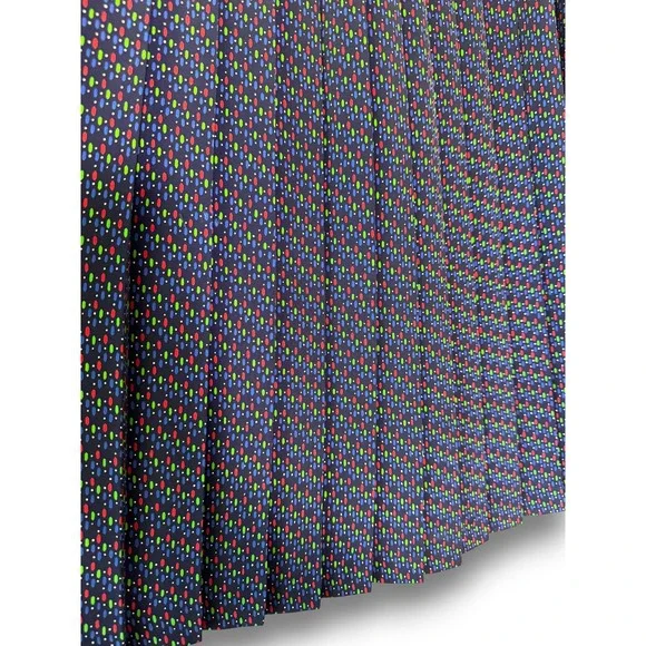 Leslie Fay Pleated Midi Skirt Women Size 12 Navy Blue Multi Good Vintage Dot - Picture 5 of 9